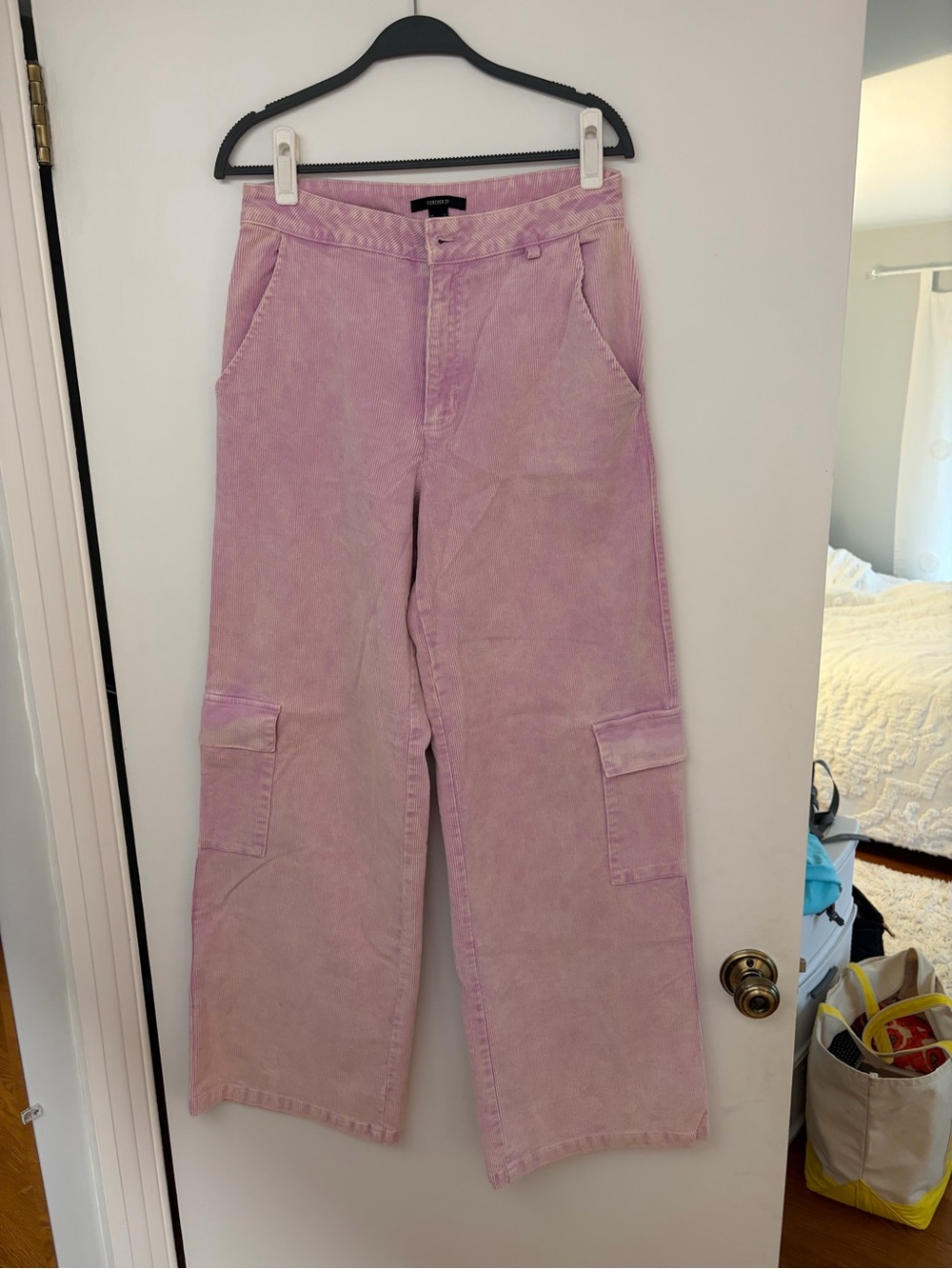 Pink Wide-Leg Corduroy Cargo Pants